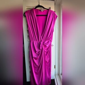 Midi Knot-Detail Dress in Hot Pink